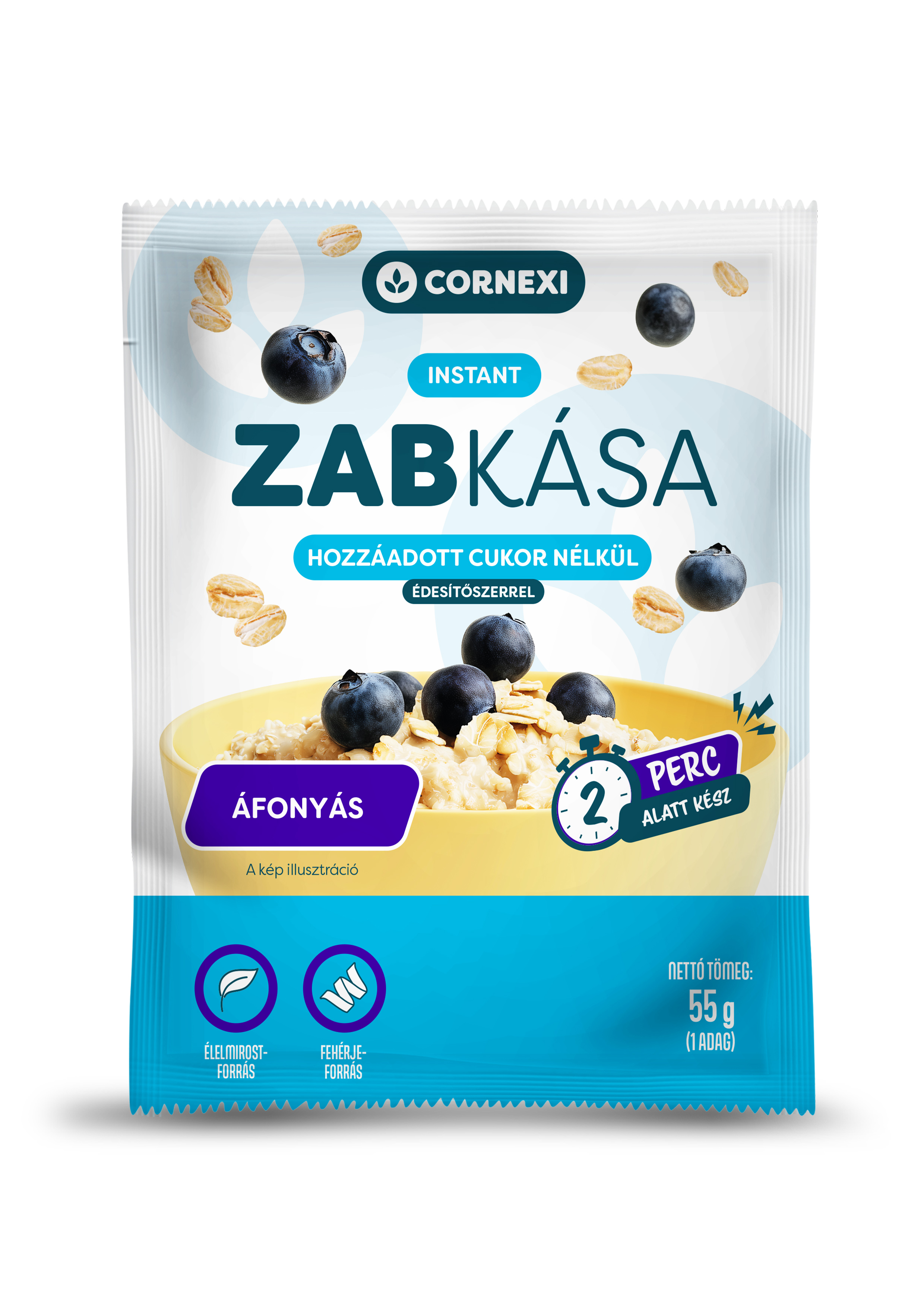 Cornexi Áfonyás zabkása chia maggal, hozzáadott cukor nélkül édesítőszerrel 55g