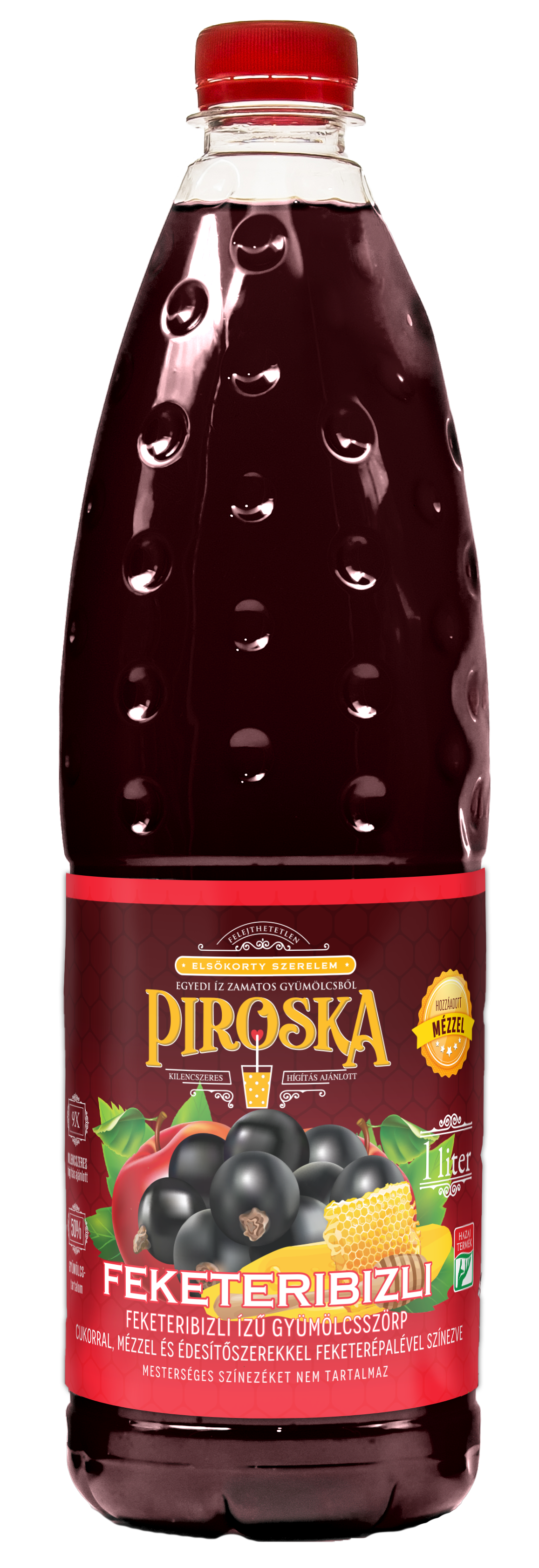 PIROSKA Fekete ribizli ízű gyümölcsszörp mézzel 1l