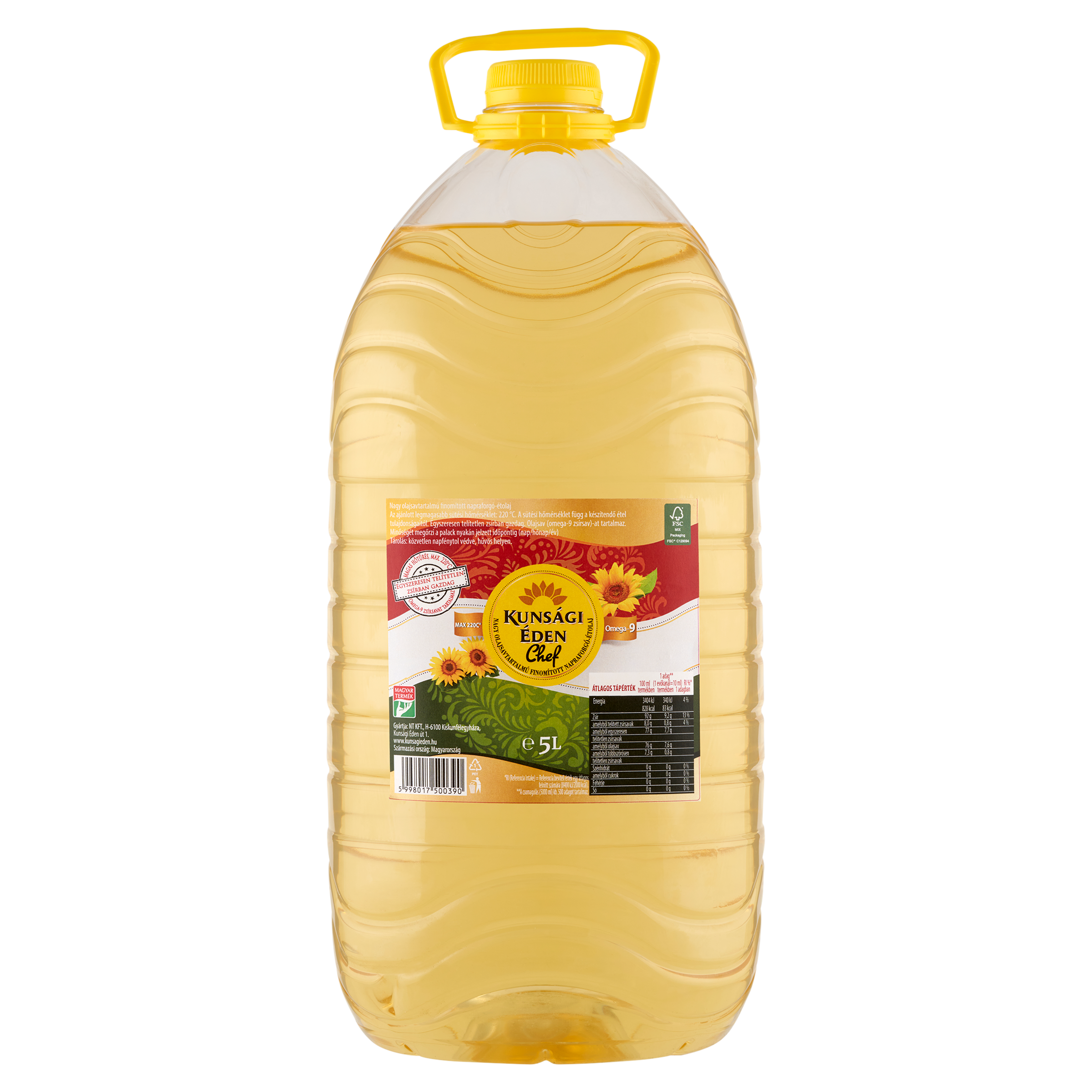 Kunsági Éden Chef nagy olajsav tartalmú finomított napraforgó-étolaj 5l