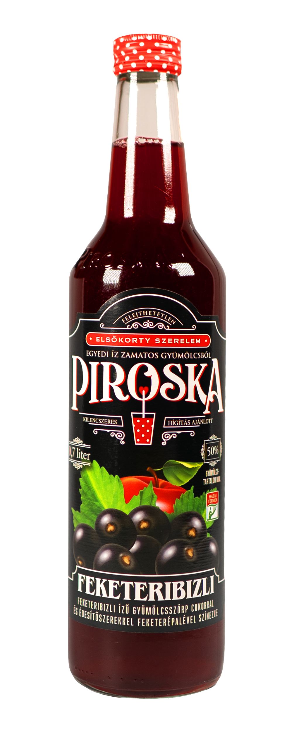 Piroska feketeribizli ízű gyümölcsszörp cukorral és édesítőszerekkel 0,7 l
