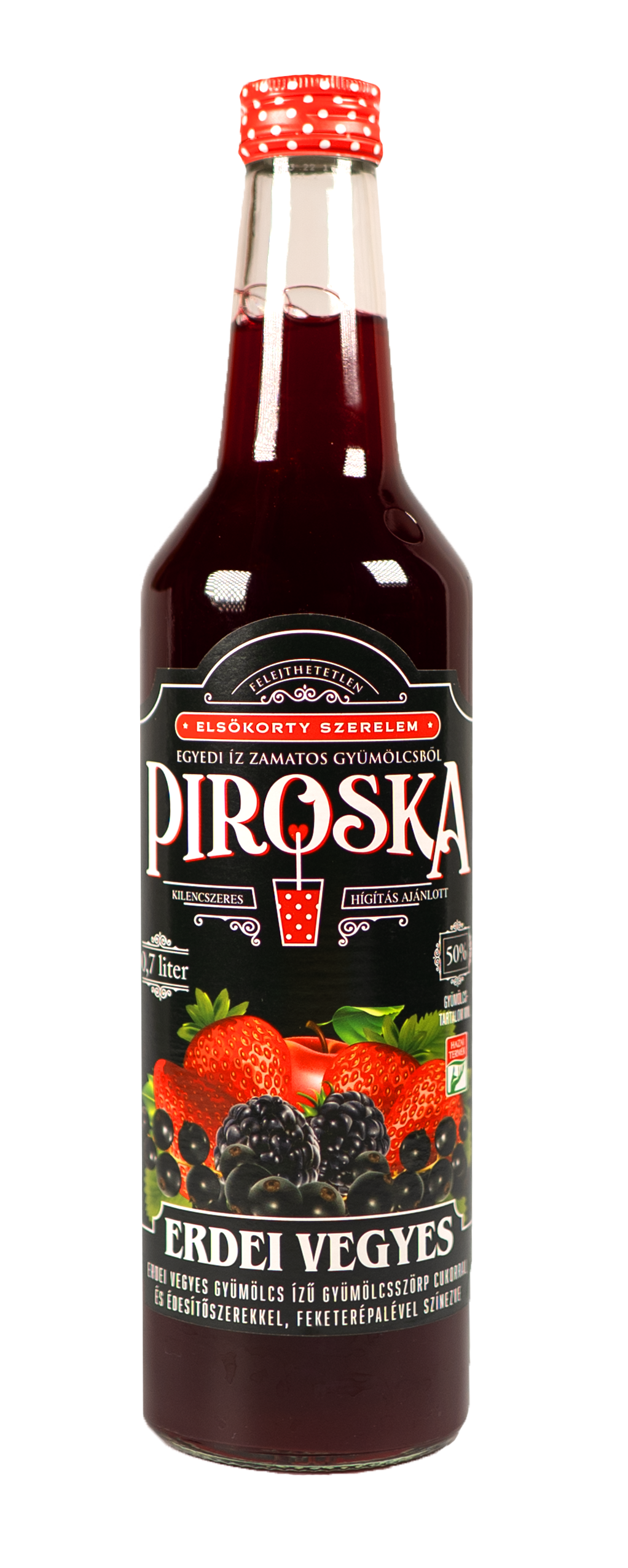 Piroska erdei vegyes ízű gyümölcsszörp cukorral és édesítőszerekkel 0,7 l