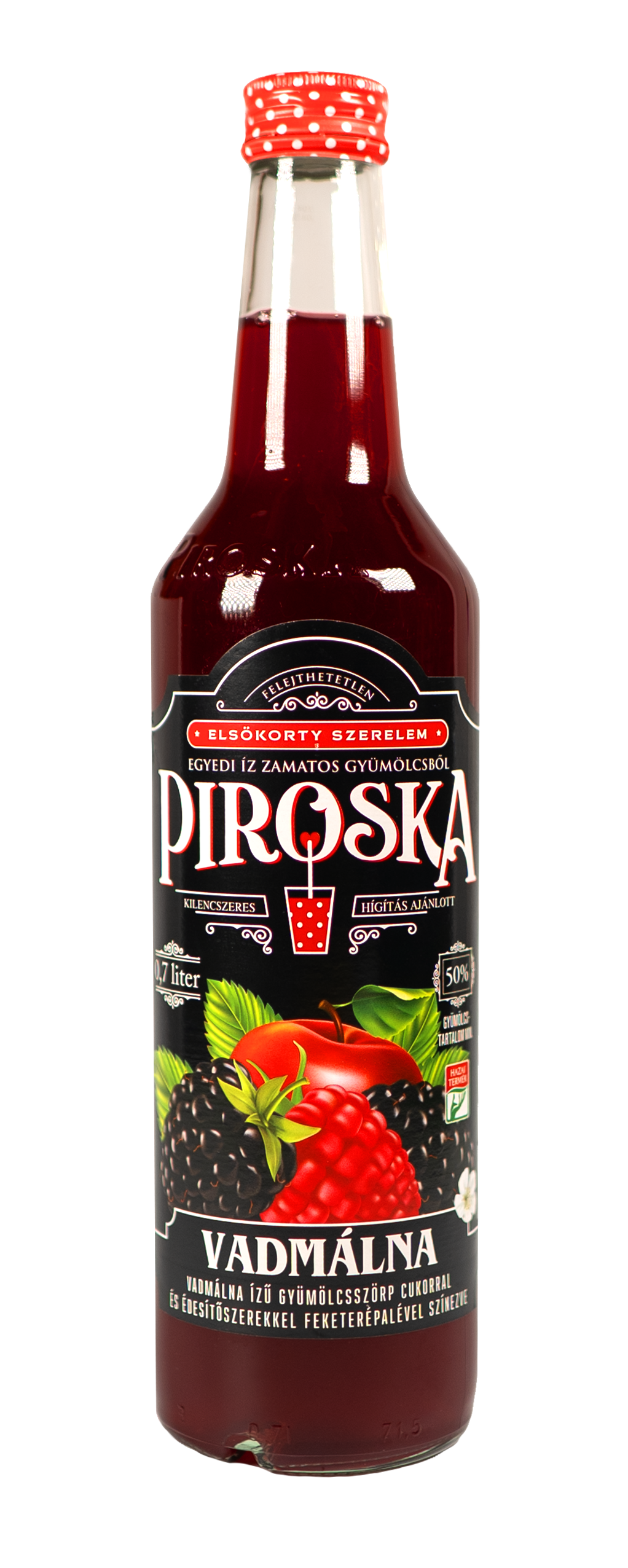 Piroska vadmálna ízű gyümölcsszörp cukorral és édesítőszerekkel 0,7 l