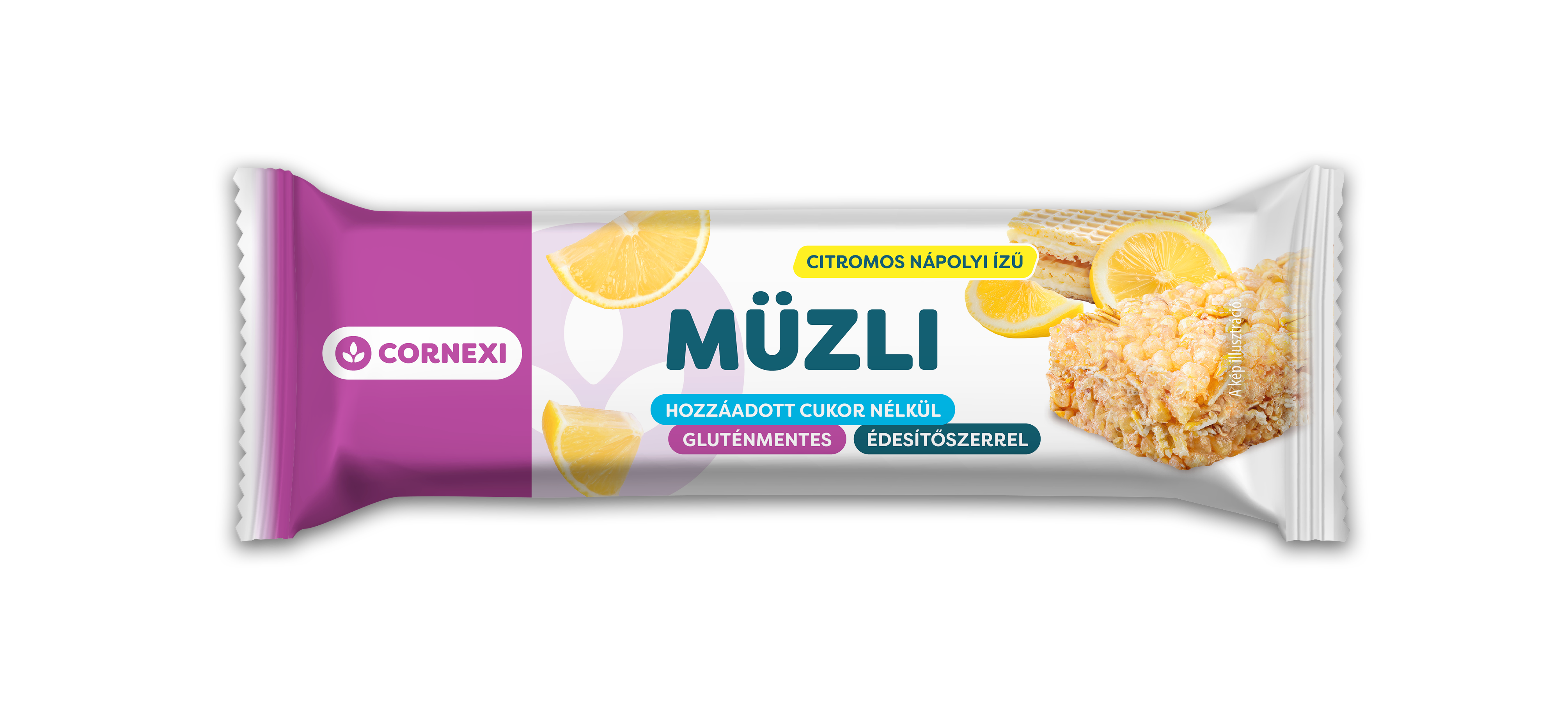 Cornexi Citromos nápolyi ízű müzli szelet, édesítőszerrel, hozzáadott cukor nélkül, gluténmentes RSPO/MB 25g