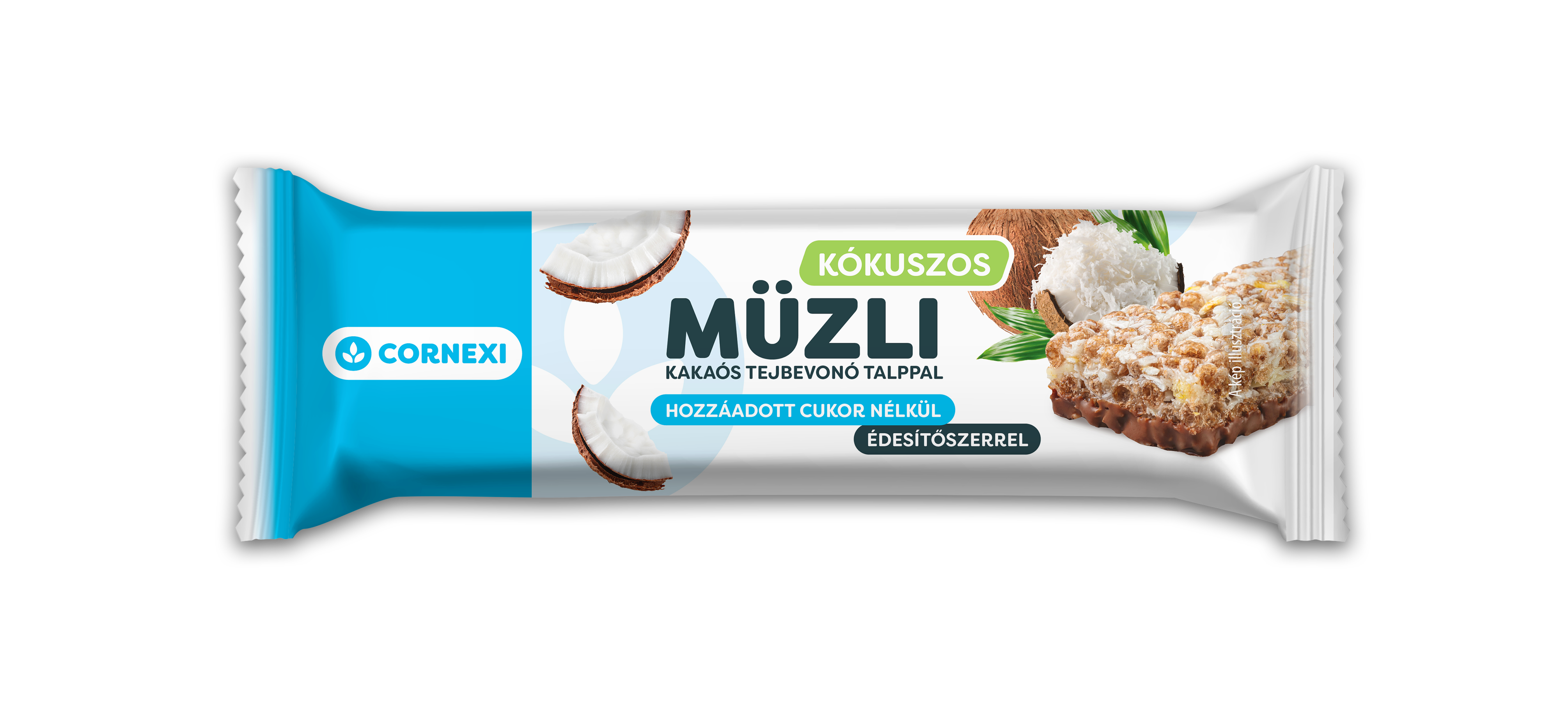 Cornexi Kókuszos müzliszelet kakaós tejbevonó talppal, hozzáadott cukor nélkül, édesítőszerrel RSPO/MB 25g