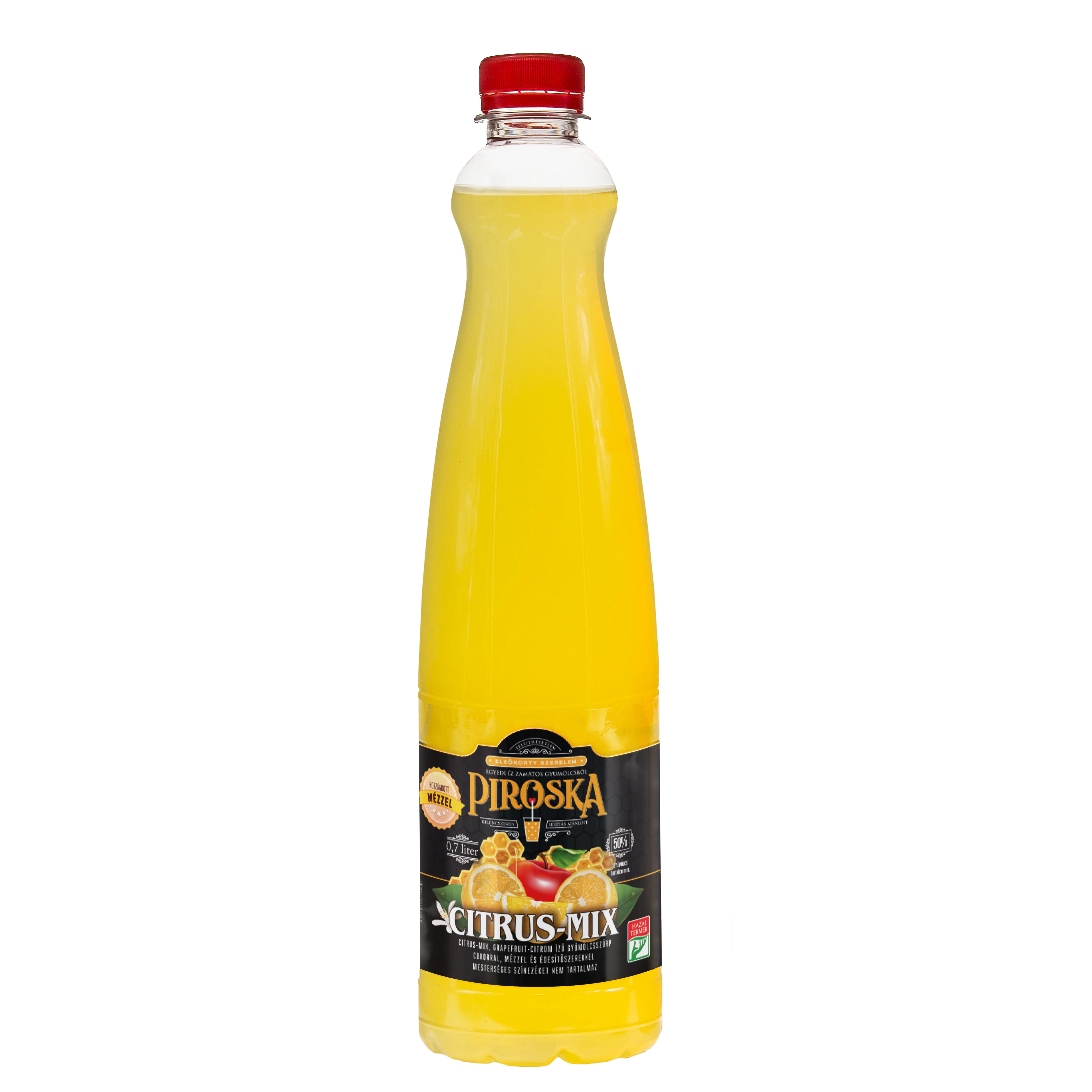Piroska citrus-mix, grapefruit-citrom ízű gyümölcsszörp cukorral, mézzel és édesítőszerekkel 0,7l