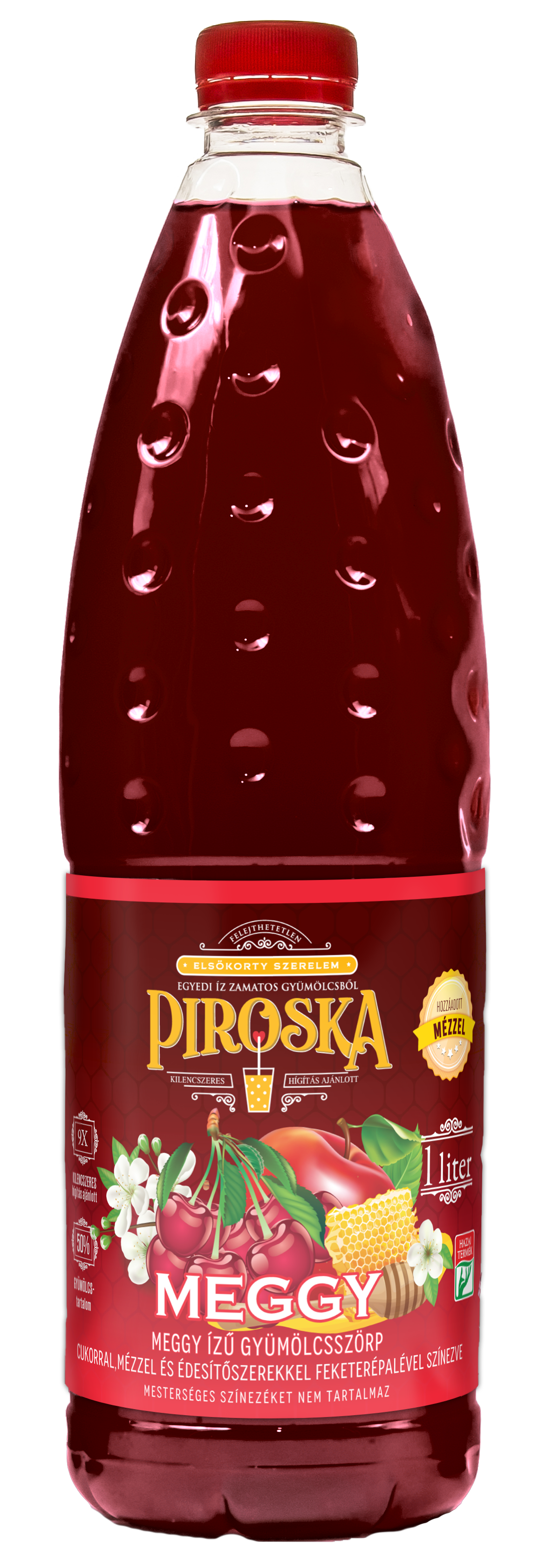 PIROSKA Meggy ízű gyümölcsszörp mézzel 1l