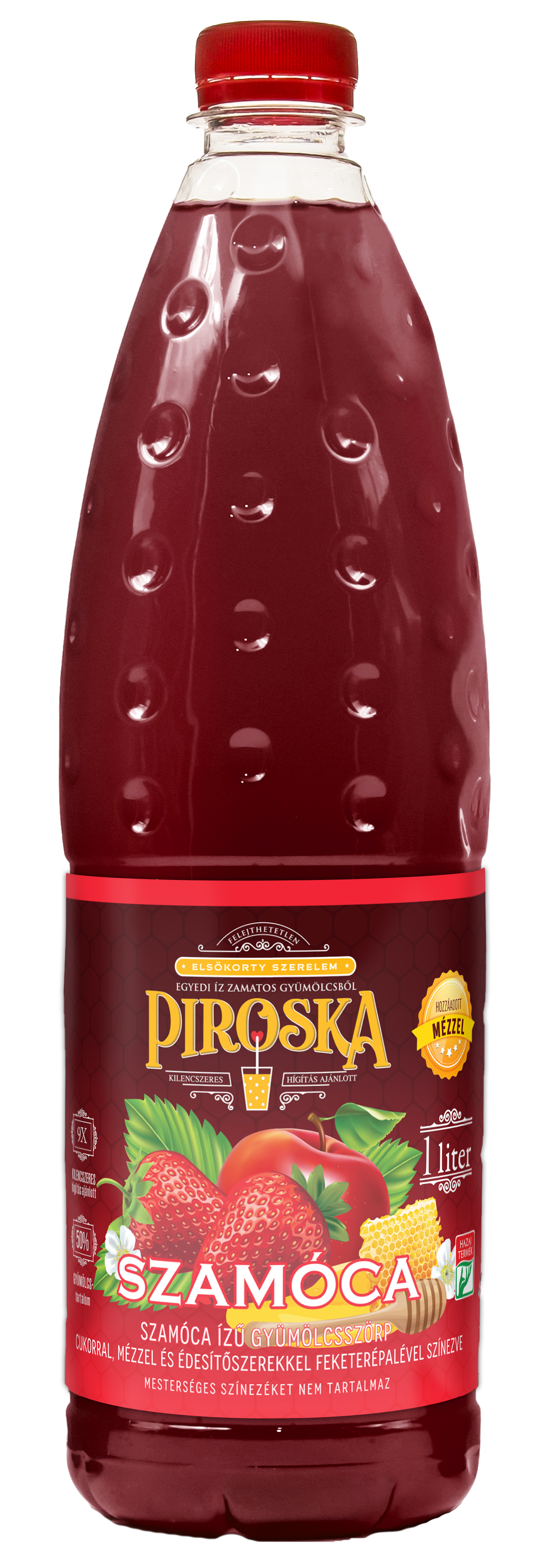 PIROSKA Szamóca ízesítésű gyümölcsszörp mézzel 1l