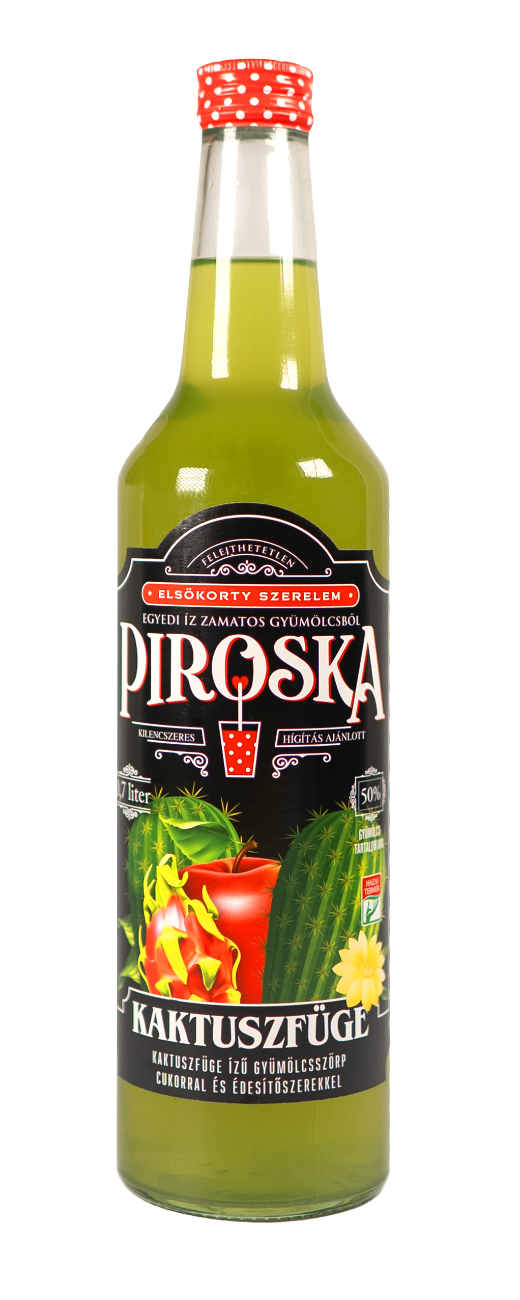 Piroska kaktuszfüge ízű gyümölcsszörp cukorral és édesítőszerekkel 0,7 l
