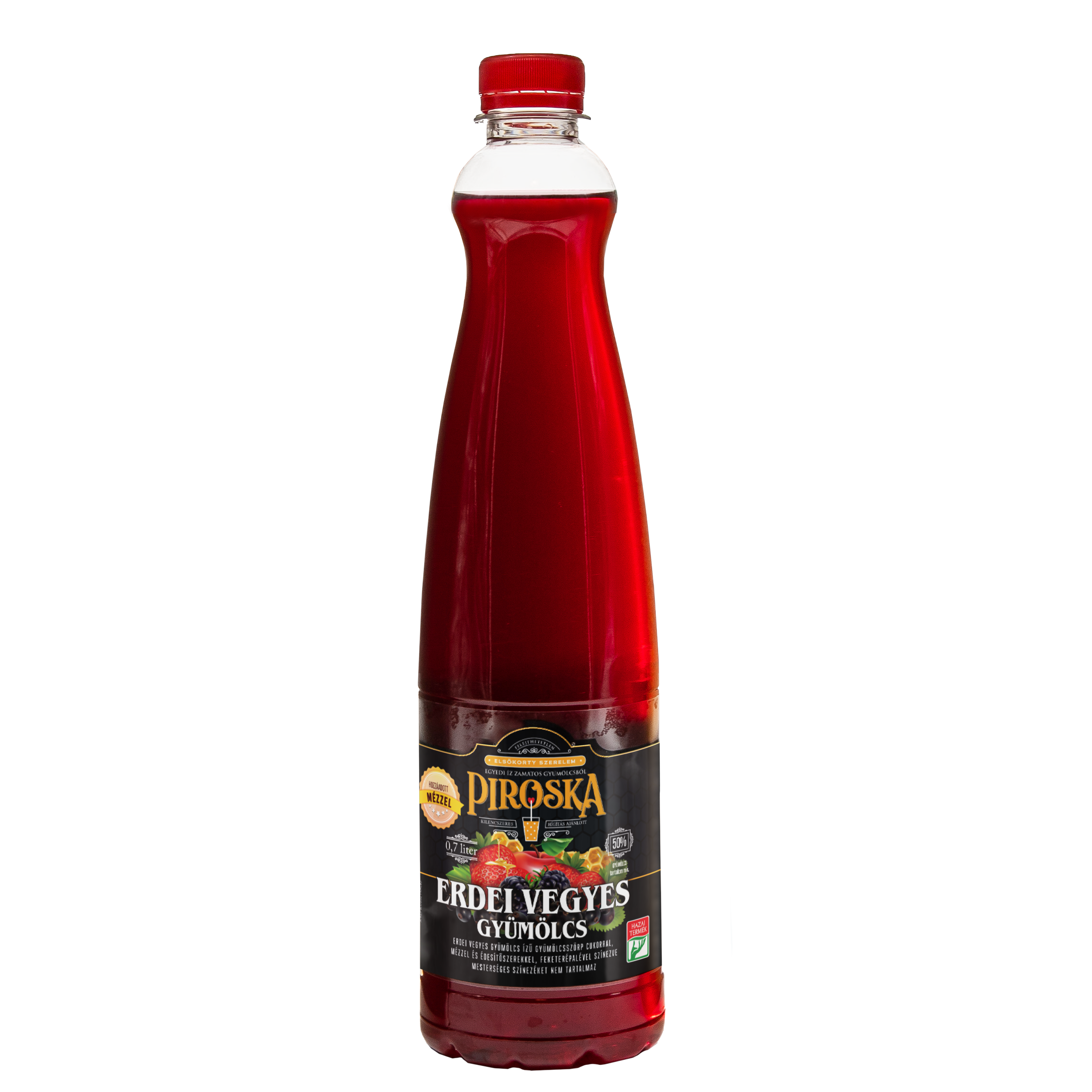 Piroska erdei vegyes gyümölcs ízű gyümölcsszörp cukorral, mézzel és édesítőszerekkel 0,7l
