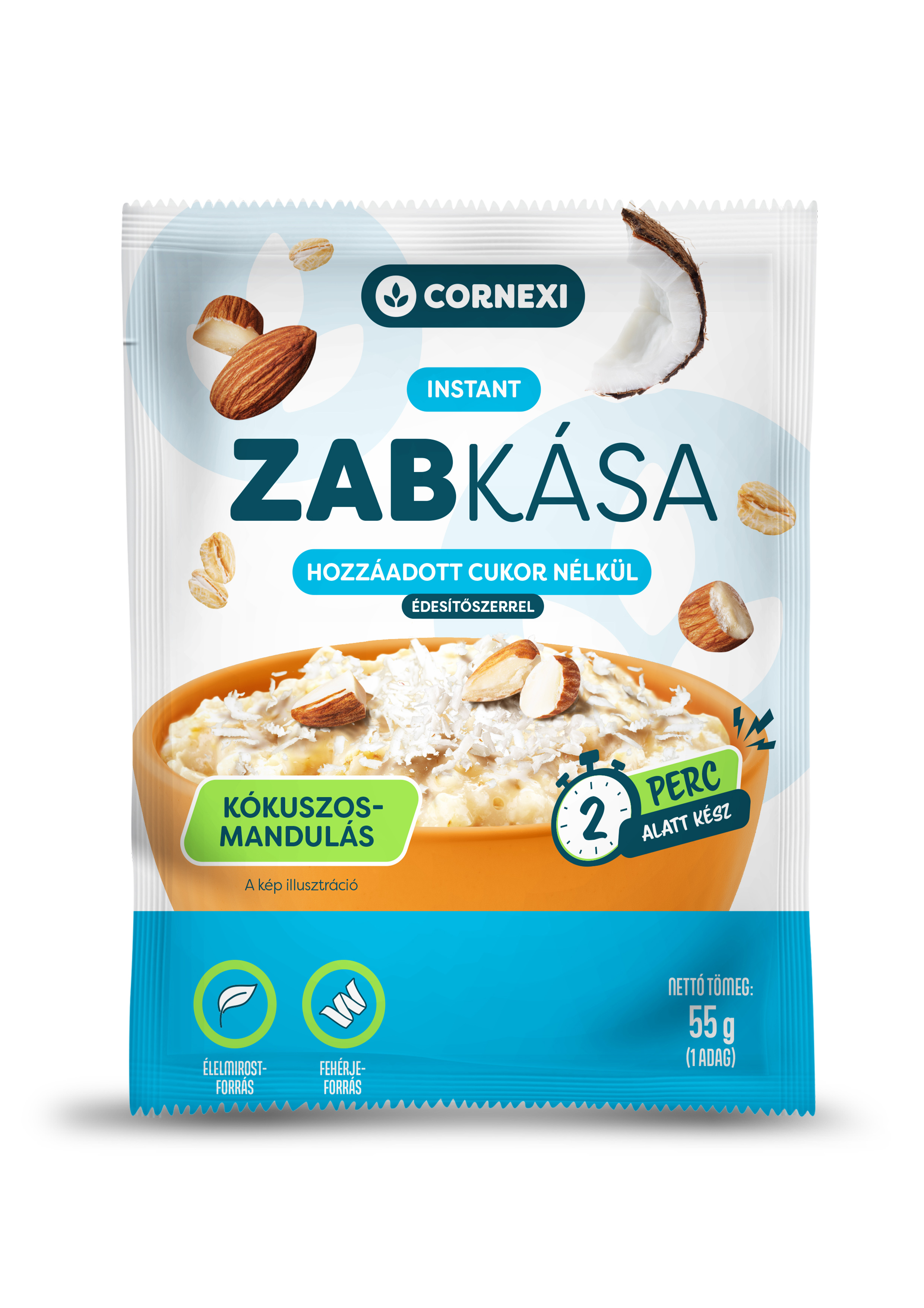 Cornexi Kókuszos-mandulás zabkása chia maggal, édesítőszerrel 55g