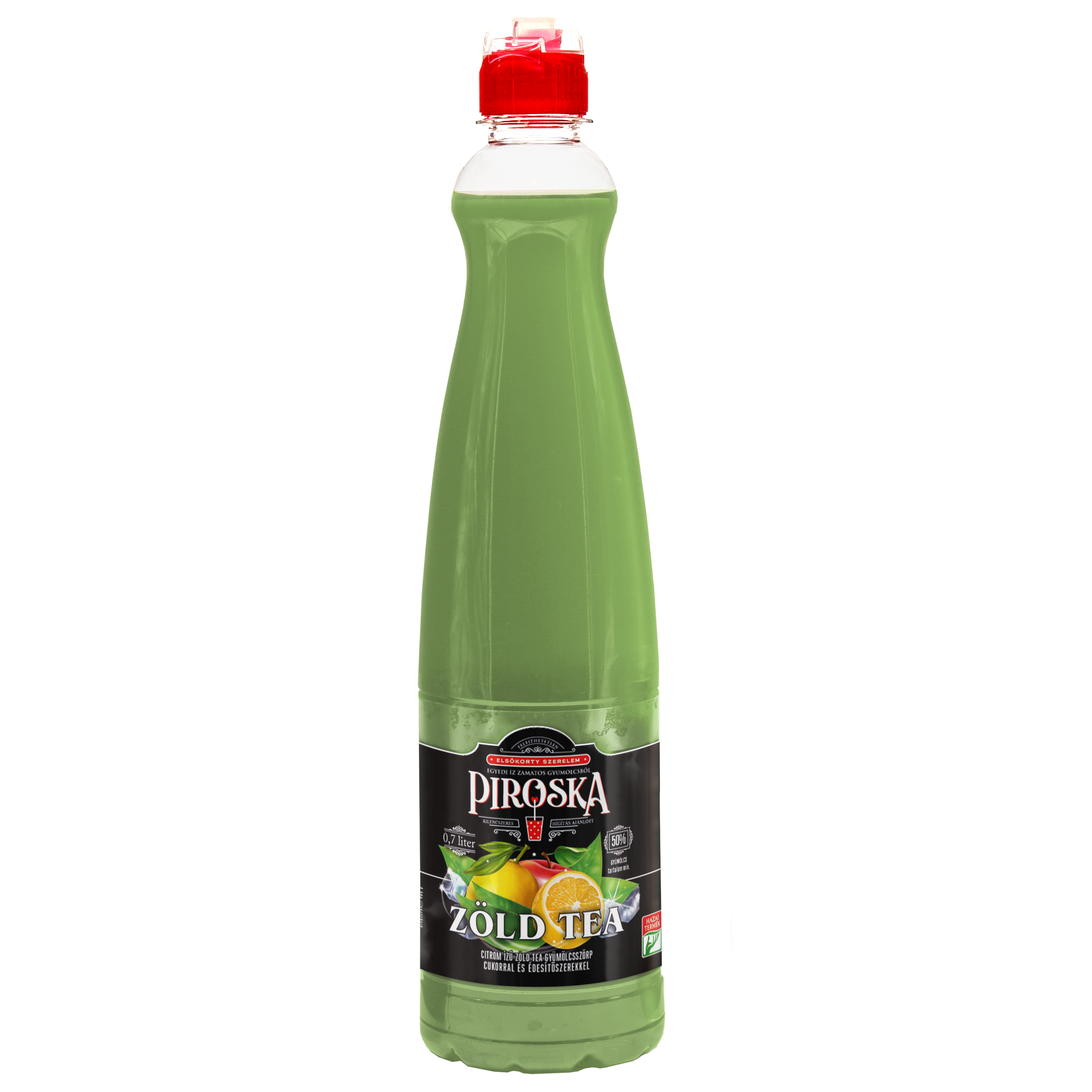Piroska citrom ízű zöld tea gyümölcsszörp cukorral és édesítőszerekkel 0,7l