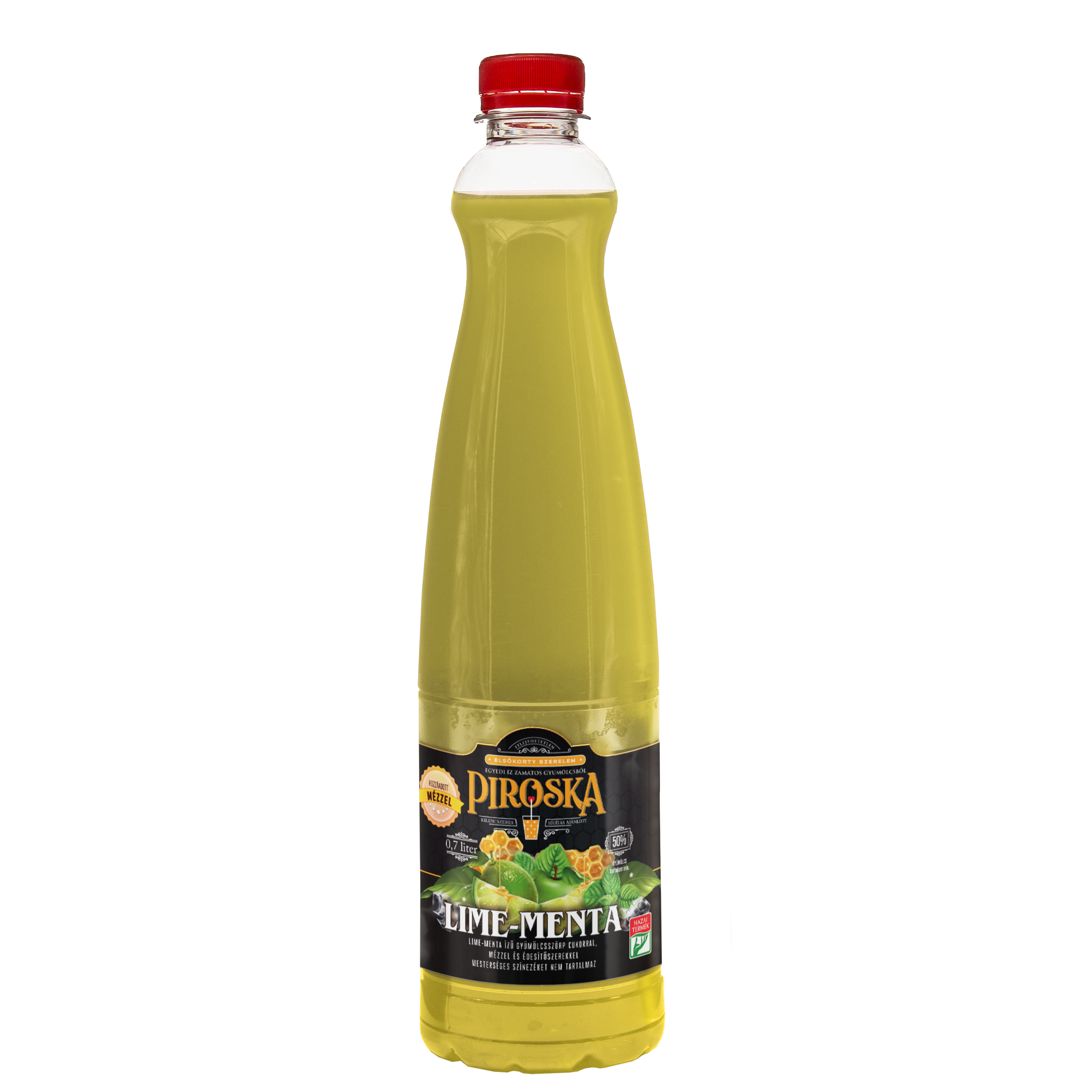 Piroska lime-menta ízű gyümölcsszörp cukorral, mézzel és édesítőszerekkel 0,7l