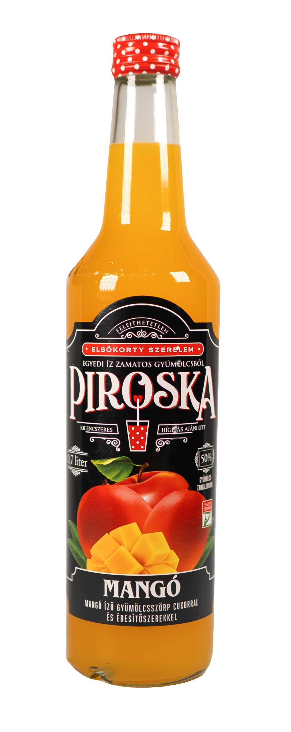 Piroska mangó ízű gyümölcsszörp cukorral és édesítőszerekkel 0,7 l