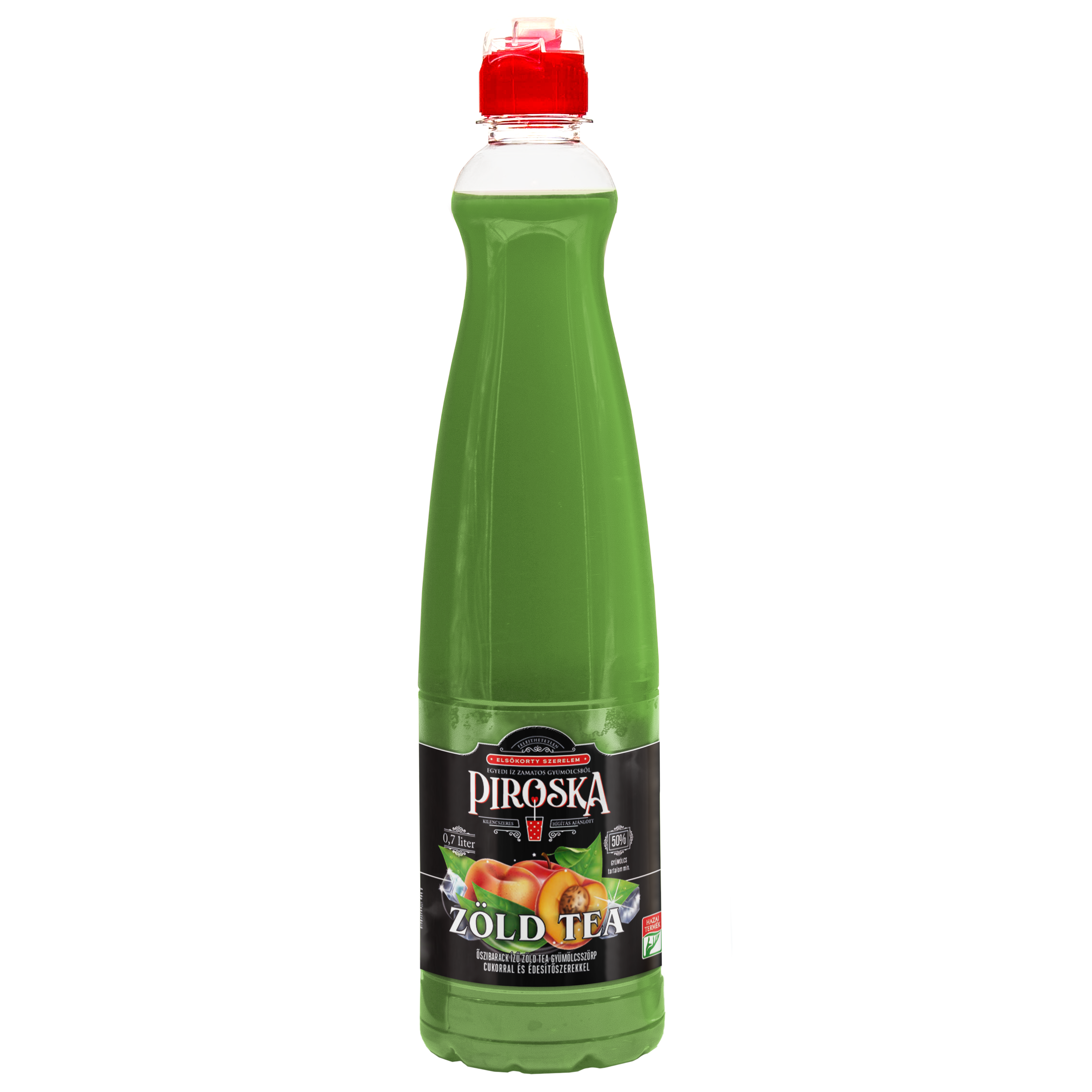 Piroska őszibarack ízű zöld tea gyümölcsszörp cukorral és édesítőszerekkel 0,7l